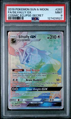2019 POKEMON SUN & MOON COSMIC ECLIPSE SECRET #262 FULL ART/SILVALLY GX PSA 9 - Image 1