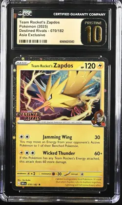 Team Rocket's Zapdos 070 ASIA Exclusive Destined Rivals Pokemon CGC 10 PRISTINE - Image 1