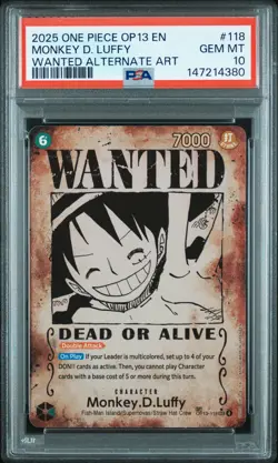 2025 ONE PIECE OP13-CARRYING ON HIS WILL #118 MONKEY D. LUFFY PSA 10 - Image 1