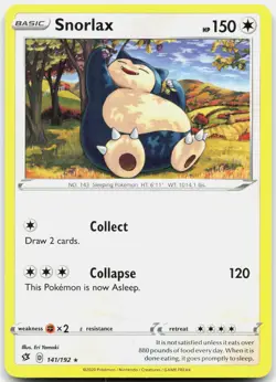 Snorlax Rare Rebel Clash 141/192 LP Pokemon - Image 1