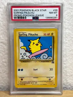 PSA 8 Promo Black Star Surfing Pikachu 28 Pokemon League Pokemon - Image 1