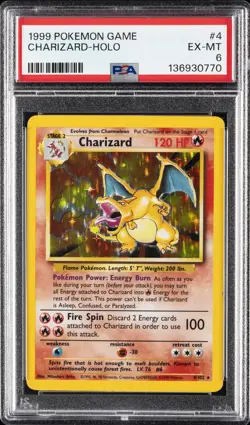 1999 POKEMON BASE SET UNLIMITED #4 CHARIZARD-HOLO PSA 6 - Image 1