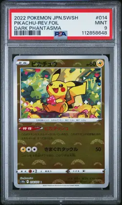 2022 POKEMON JPN SWORD & SHIELD DARK PHANTASMA #014 PIKACHU-REVERSE FOIL PSA 9 - Image 1