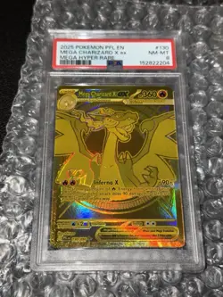 Pokemon 2025 Mega Charizard X ex 130/094 Gold Hyper Rare Phantasmal Flames PSA 8 - Image 1