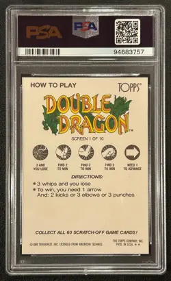 Double Dragon 1989 Topps Nintendo Scratch-Off PSA 10 GEM MINT Card Screen 1 - Image 2