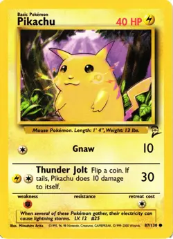 Pokemon TCG WotC Base Set 2 Pikachu Common #87 LP - Image 1
