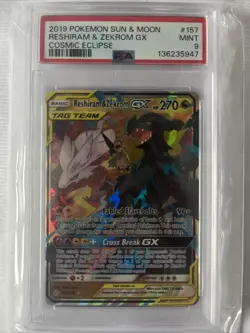 2019 Pokemon Sun&moon Reshiram & Zekrom GX Cosmic Eclipse #157 PSA 9 Mint - Image 1
