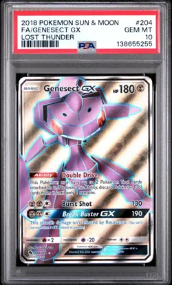 Pokemon Genesect GX 204/214 Full Art SM - Lost Thunder PSA 10 GEM MINT - Image 1