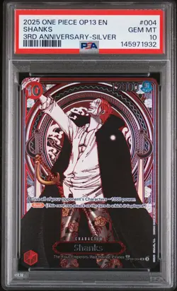 2025 ONE PIECE OP13-CARRYING ON HIS WILL 3RD ANV-SILVER #004 SHANKS PSA 10 - Image 1