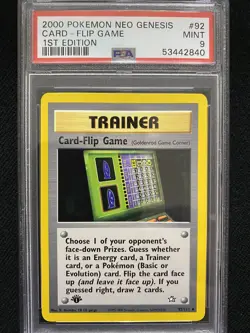 2000 Pokemon Neo Genesis 1st Edition Card-Flip Game 92/111 PSA 9 Mint - Image 1