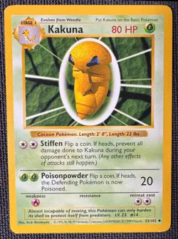 KAKUNA 33/102 UNCOMMON BASE SET SHADOWLESS POKEMON MP - Image 1