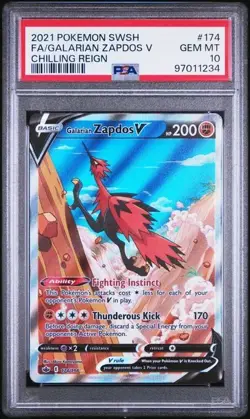 2021 Pokemon Chilling Reign Galarian Zapdos V Alt Art 174/198 PSA 10 GEM MINT - Image 1