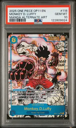2025 ONE PIECE OP11-118 MONKEY D LUFFY MANGA ALT ART English PSA 10 GEM MINT - Image 1