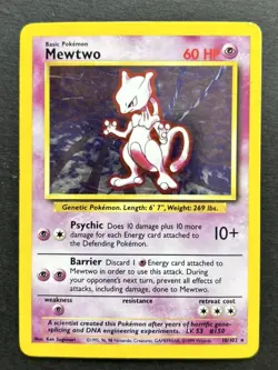 Pokemon TCG Mewtwo Base Set 10/102 Unlimited Holo Rare MP - Image 1