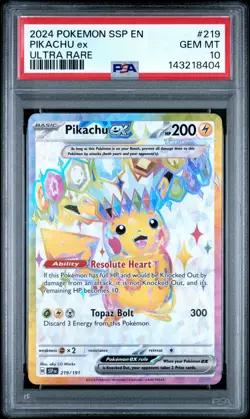 2024 POKEMON SSP EN-SURGING SPARKS ULTRA RARE #219 PIKACHU EX PSA 10 - Image 1