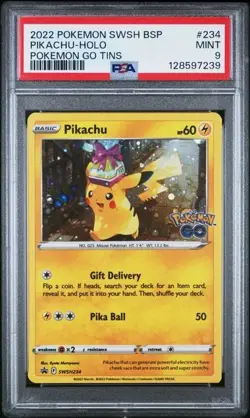 Pikachu Pokemon Go Tin Black Star Promo Holo SWSH234 PSA 9 Mint - Image 1