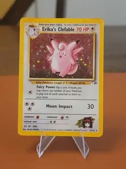 Erika’s Clefable Holo 3/132 Gym Heroes Pokemon Card DMG Creased - Image 1
