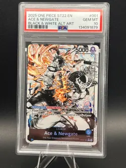 2025 One Piece ST22 English Ace & Newgate #001 Black & White Alt Art PSA 10 - Image 1