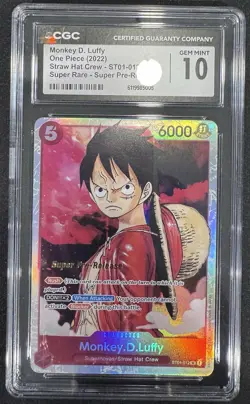 2022 ONE PIECE ST01-012 MONKEY .D. LUFFY SUPER PRE-RELEASE CGC GEM MINT 10 - Image 1