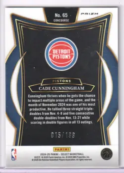 2024-25 Panini Select #65 Cade Cunningham Red Prizm #/199 - Image 2