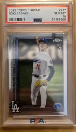 2025 TOPPS CHROME #217 ROKI SASAKI PSA 10 - Image 1