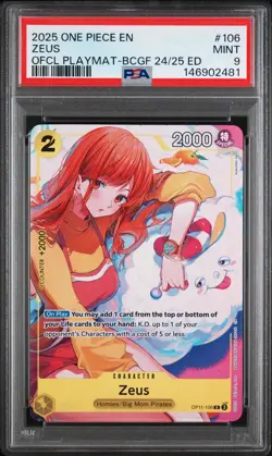 PSA 9 2025 ONE PIECE 106 ZEUS OFFICIAL PLAYMAT BANDAI CARD GAMES FEST 24/25 - Image 1