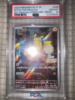 Pokemon Pikachu TCG Promo Card PSA 10 Detective Pikachu Returns 098/Sv-p - Image 1