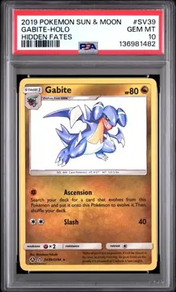 Pokemon TCG Hidden Fates ~ Gabite #SV39 Shiny Holo Rare ~ PSA 10 GEM MINT - Image 1