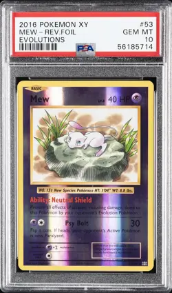 2016 POKEMON XY EVOLUTIONS #53 MEW-REVERSE FOIL PSA 10 - Image 1
