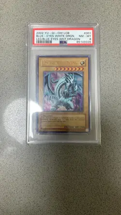 2002 YuGiOh Blue-Eyes White Dragon LOB-001 Ultra Rare PSA 8 - Image 1