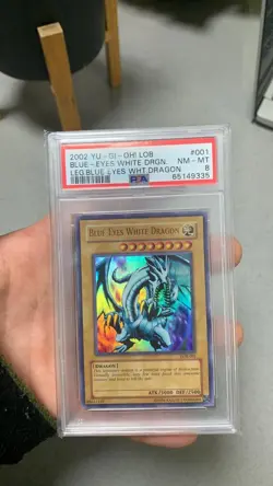 2002 YuGiOh Blue-Eyes White Dragon LOB-001 Ultra Rare PSA 8 - Image 2