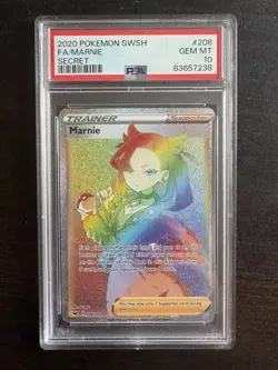 2020 Pokemon Sword & Shield Secret Rare Full Art Marnie 208/202 PSA 10 Gem Mint - Image 1