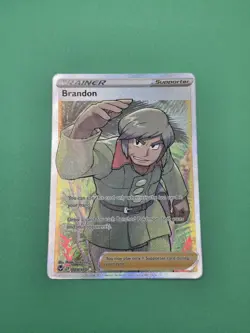 Brandon 188/195 Pokemon Card Silver Tempest Ultra Rare Full Art Holo Trainer - Image 1