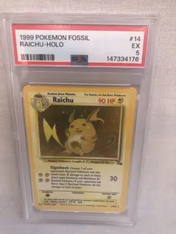 PSA 5 WOTC 1999 Fossil Unlimited Raichu 14/62 Holo Rare Card EX - Image 1