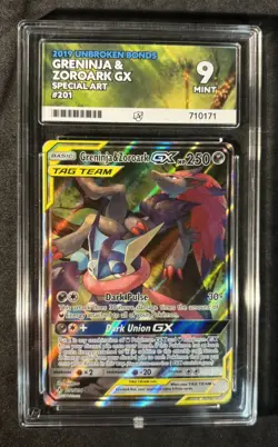 Pokemon Greninja & Zoroark GX Tag Team 201/214 Unbroken Bonds Special Art Ace 9 - Image 1