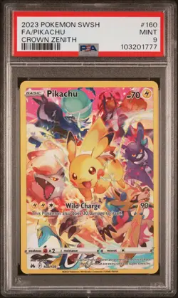 2023 POKEMON SWORD & SHIELD CROWN ZENITH #160 FULL ART/PIKACHU PSA 9 - Image 1