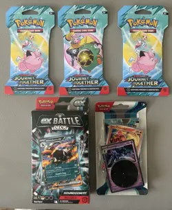 POKEMON JOURNEY TOGETHER BOOSTER PACK LOT (3), EX BATTLE DECK, BLISTER PACK LOT - Image 1
