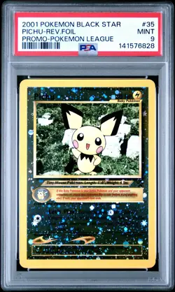 2001 POKEMON PROMO BLACK STAR POKEMON LEAGUE #35 PICHU-REVERSE FOIL PSA 9 - Image 1