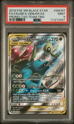 Celebi & Venusaur GX Tag Team 2019 Pokemon SM BLACK STAR PROMO #SM167 PSA 9 MINT - Image 1