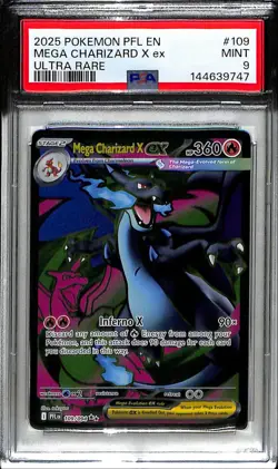 2025 POKEMON 109/094 MEGA CHARIZARD X EX PHANTASMAL FLAMES ULTRA RARE - PSA 9 - Image 1