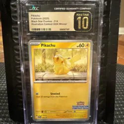 CGC 10 PRISTINE Pikachu 214 Black Star Promo Illustration Contest 2024 Winner - Image 1