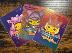 3 Shiny Pikachu Cosplay Fan Art Cards Set – Charizard Y, Altaria, Diancie – Cust - Image 1