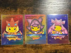 3 Shiny Pikachu Cosplay Fan Art Cards Set – Charizard Y, Altaria, Diancie – Cust - Image 2