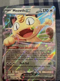 Meowth ex 062/088 Me03: Perfect Order Holo NM Pokemon Card - Image 1