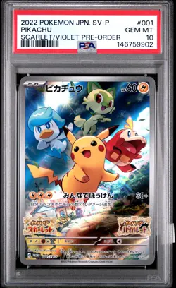 2022 POKEMON JAPANESE SV PROMO SCARLET & VIOLET PRE-ORDER #001 PIKACHU PSA 10 - Image 1