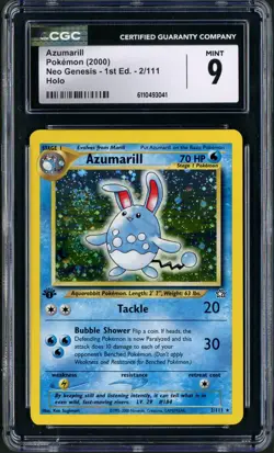 2000 Pokemon Neo Genesis 1st Edition Azumarill Double Swirl Holo Rare #2 CGC 9 - Image 1