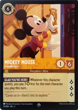 13/204 MICKEY MOUSE FRIENDLY FACE FLOODBORN SUPER RARE DISNEY LORCANA CARD - Image 1