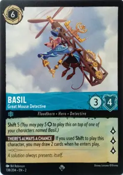 138/204 BASIL GREAT MOUSE DETECTIVE FLOODBORN SUPER RARE DISNEY LORCANA CARD - Image 1