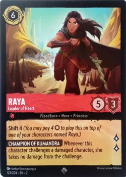 123/204 RAYA LEADER OF HEART RISE OF FLOODBORN SUPER RARE DISNEY LORCANA CARD - Image 1