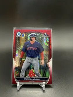 ROMAN ANTHONY 2023 BOWMAN CHROME 1ST PROSPECT RC RED LAVA REFRACTOR /5 - Image 1